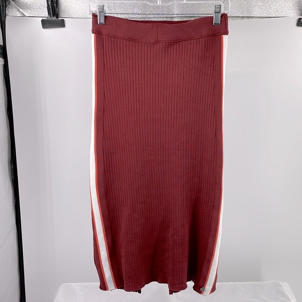 Scotch & Soda Burgundy Sporty Ribbed Side Stripe Pencil Skirt Size Small